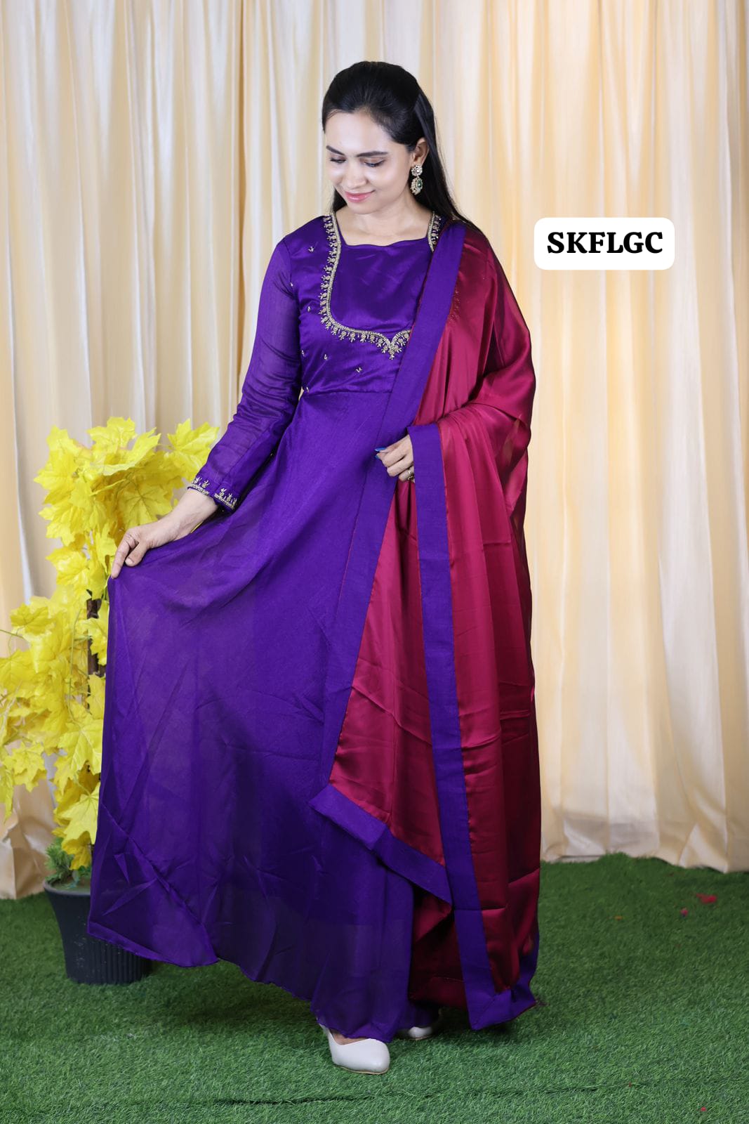 Fully stiched Premium Vichitra Silk long gown with Hand 🥳😍