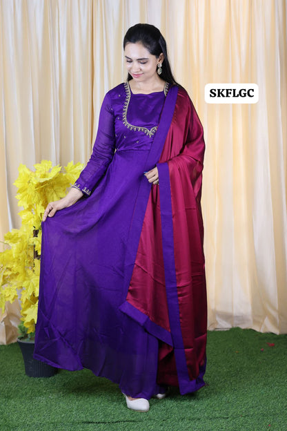 Fully stiched Premium Vichitra Silk long gown with Hand 🥳😍