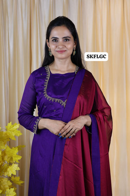 Fully stiched Premium Vichitra Silk long gown with Hand 🥳😍