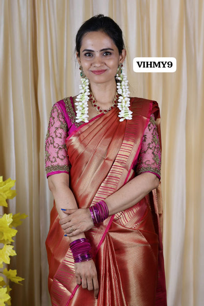 Bridal tissue semi soft silk saree with complete zari weaving non transparent saree ❌