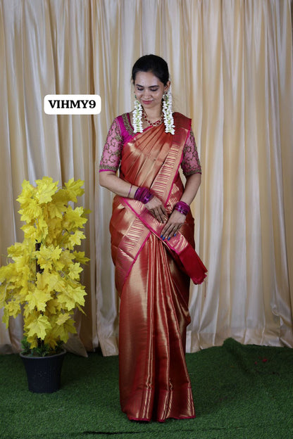 Bridal tissue semi soft silk saree with complete zari weaving non transparent saree ❌