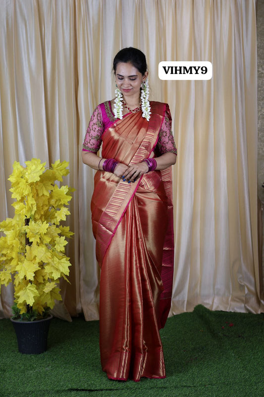 Bridal tissue semi soft silk saree with complete zari weaving non transparent saree ❌