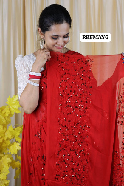 Premium georgette party wear saree with full work in blouse 🥳✅