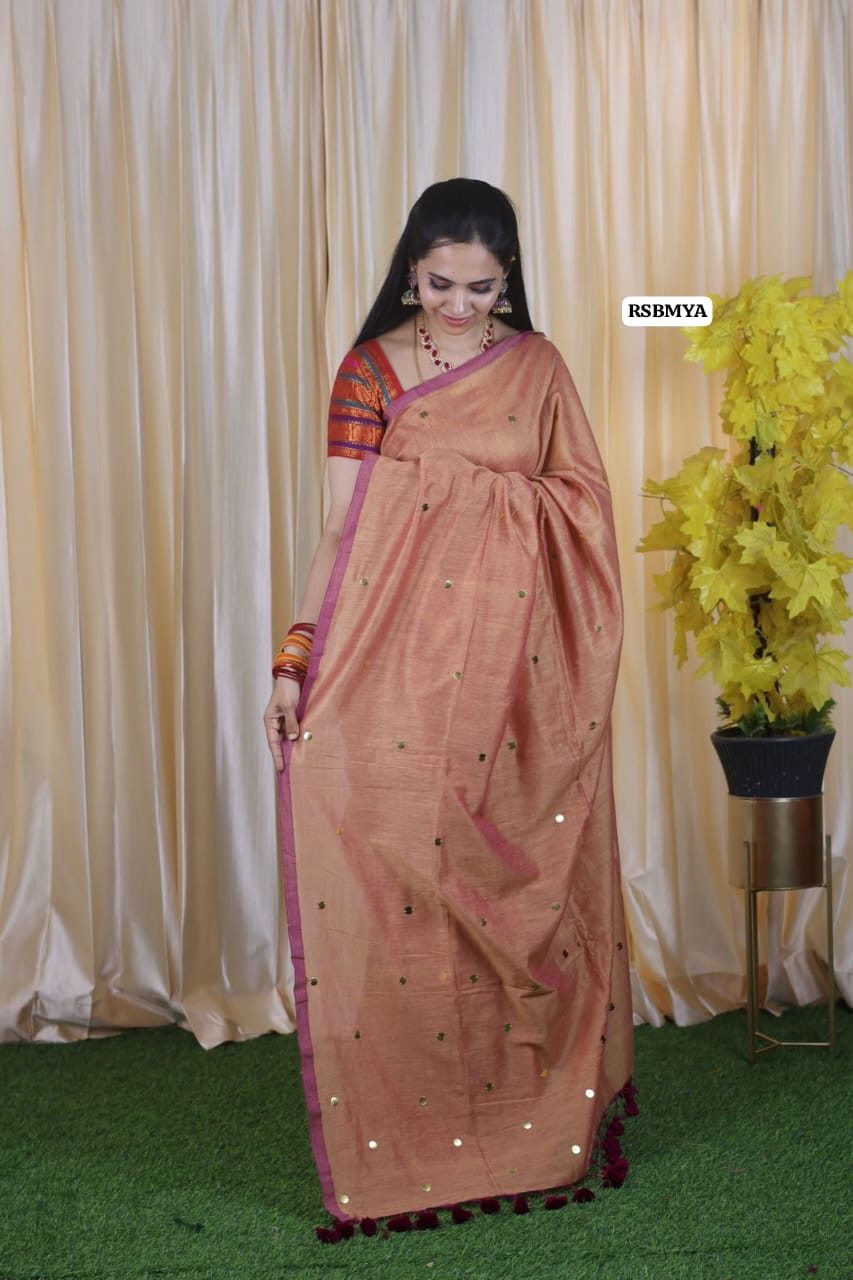 Khadhi cotton saree with coin buttas and running blouse at just Rs.899 🍄✅