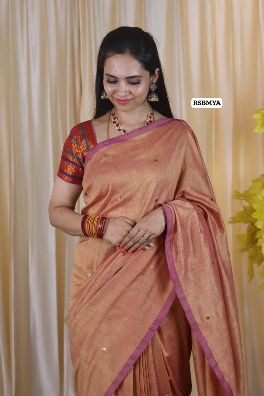 Khadhi cotton saree with coin buttas and running blouse at just Rs.899 🍄✅
