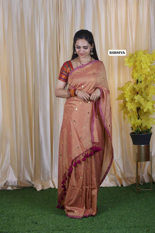 Khadhi cotton saree with coin buttas and running blouse at just Rs.899 🍄✅