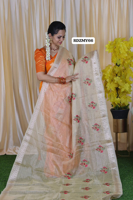 Heavy Banarasi oraganza pure zarkan work with complete temple border with blouse offer 😍