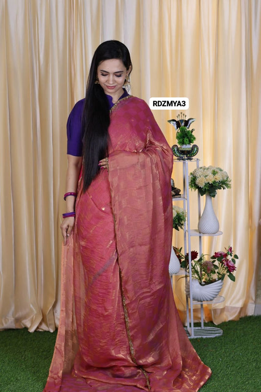 Heavy metallic space silk saree with checks pattern🥳