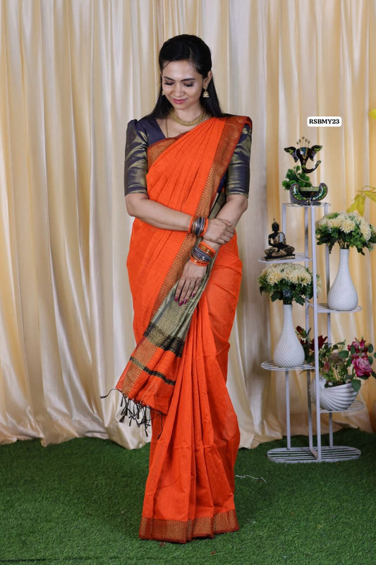 Silk cotton saree with zari border and contrast Pallu color blouse at just Rs.799 🥳