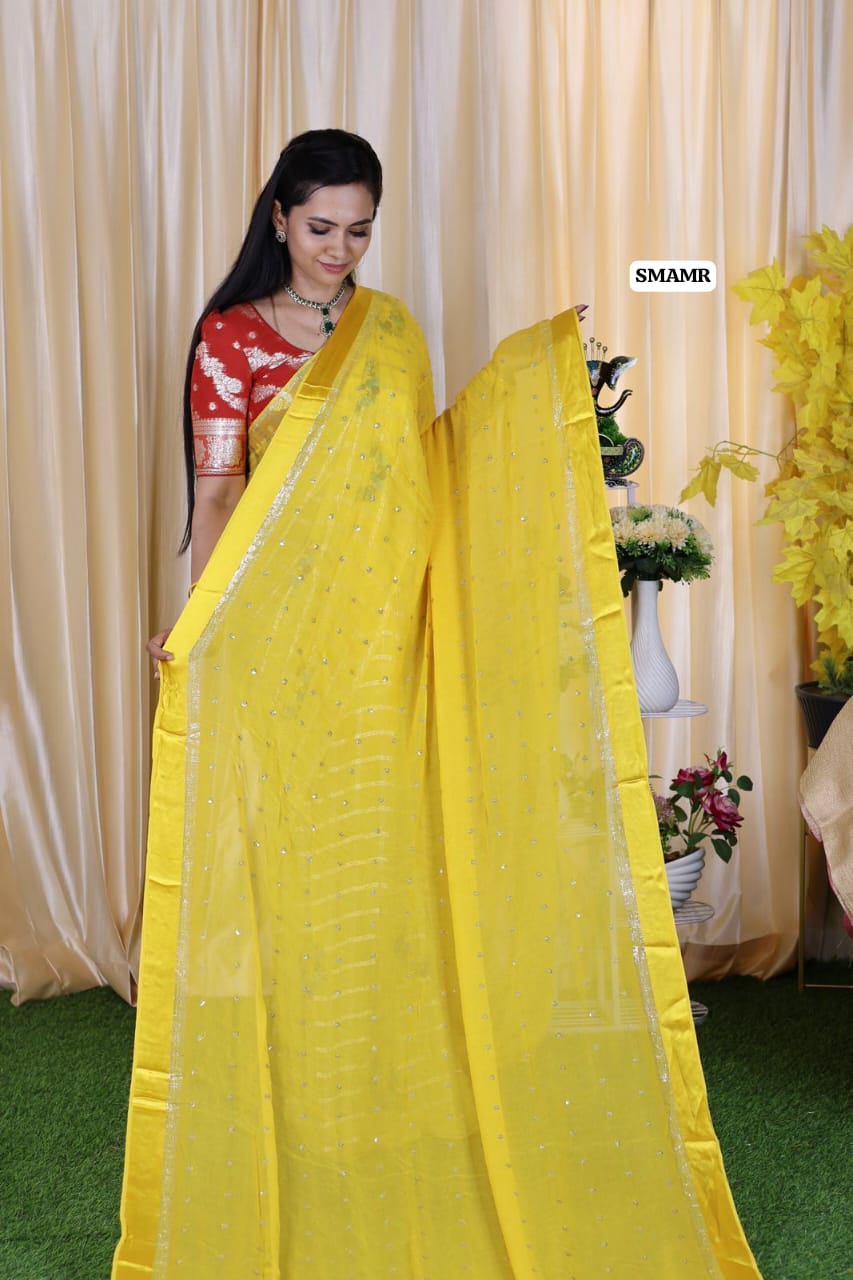 Aadi offer🌹Pure georgette sarees with chumky works😍