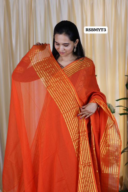 Mulmul cotton saree light weight with running blouse 🥳