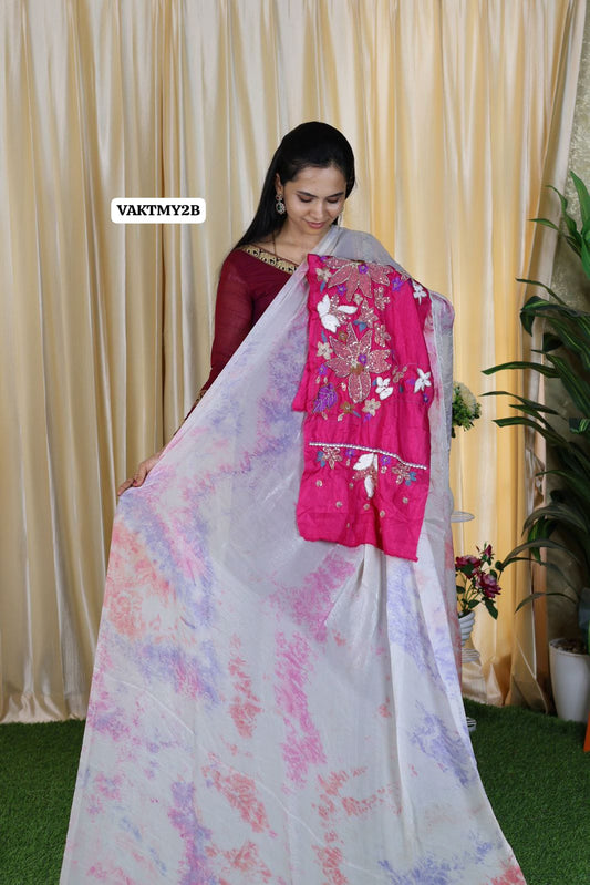 Space silk saree with heavy work blouse 🥳