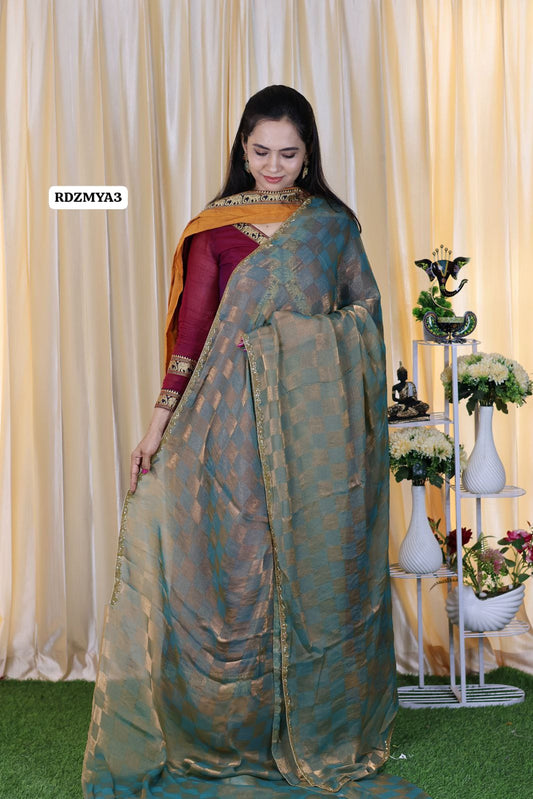 Heavy metallic space silk saree with checks pattern🥳