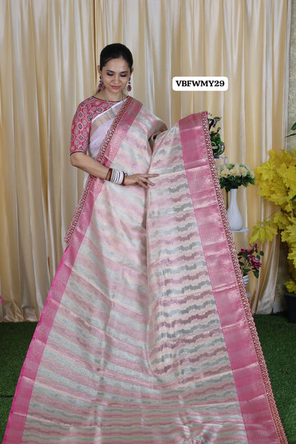 premium tissue silk saree with lace work border🥳