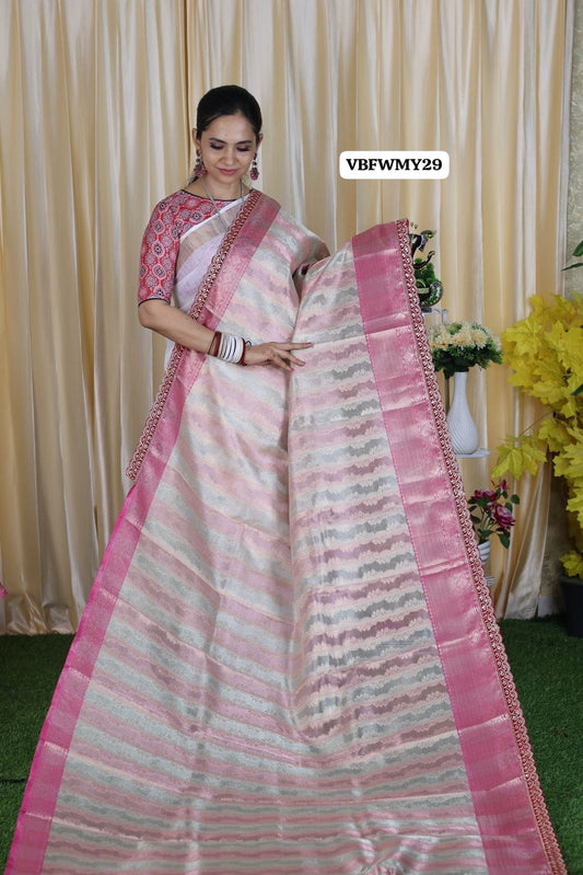 premium tissue silk saree with lace work border🥳