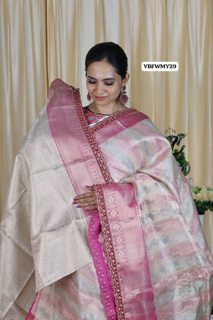 premium tissue silk saree with lace work border🥳
