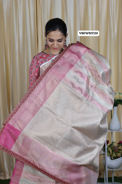 premium tissue silk saree with lace work border🥳