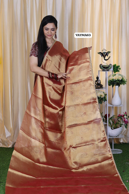 Premium tissue silk saree with lace border 🥳