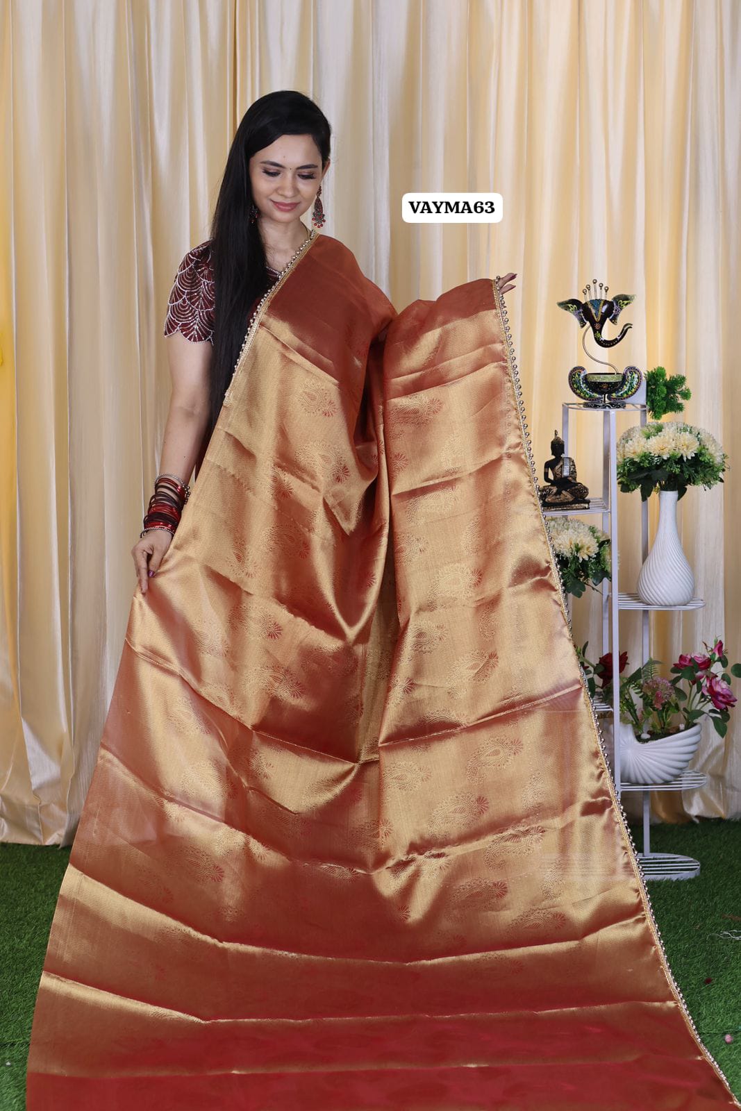 Premium tissue silk saree with lace border 🥳