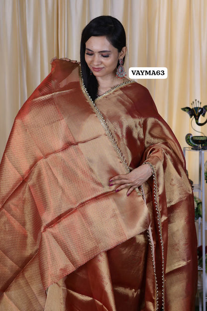 Premium tissue silk saree with lace border 🥳