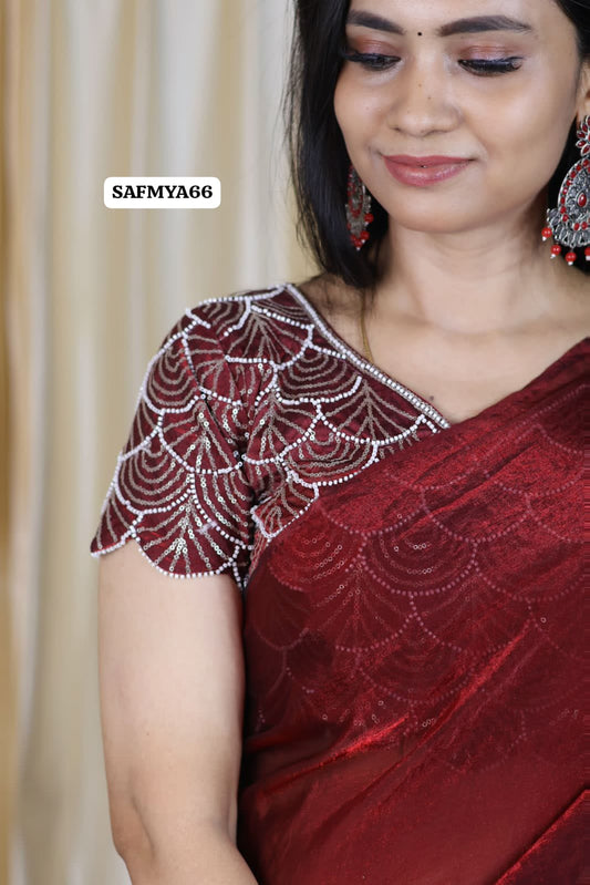 Aadi offer🌹Space silk  saree with work blouse (Work only in one side either front or back) 😍