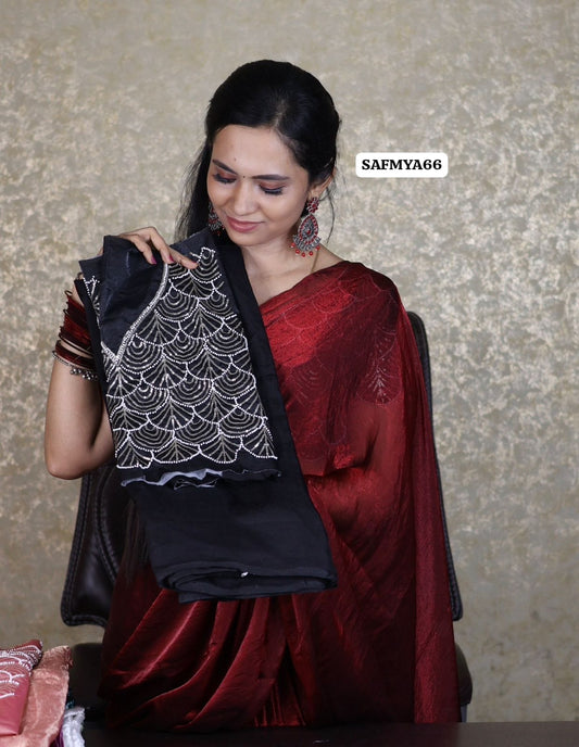 Space silk saree with work blouse🥳