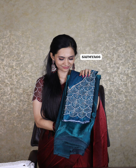 Space silk saree with work blouse 🥳