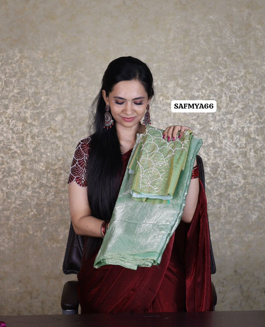 Space silk saree with work blouse 🍄🥳
