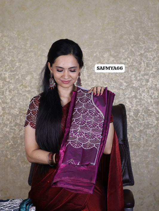 Space silk saree with work blouse 🍄🥳