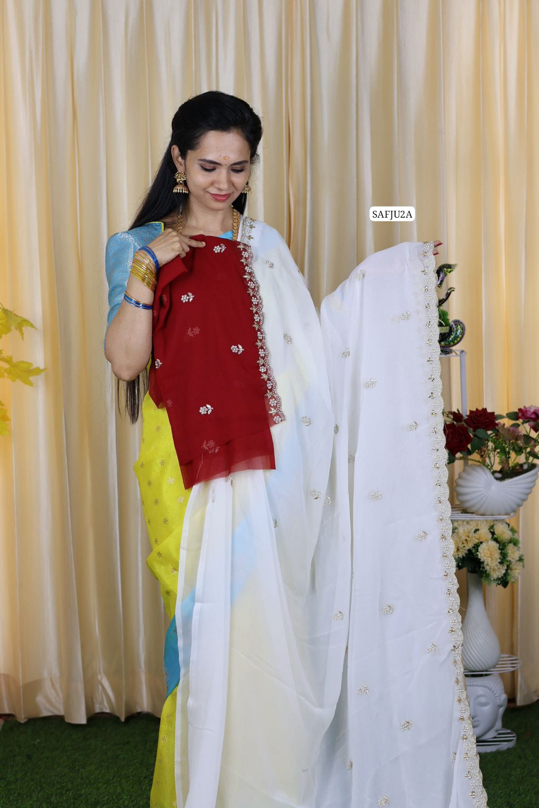 Premium georgette fabric with embroidery and pearl work offer ❌❌❌