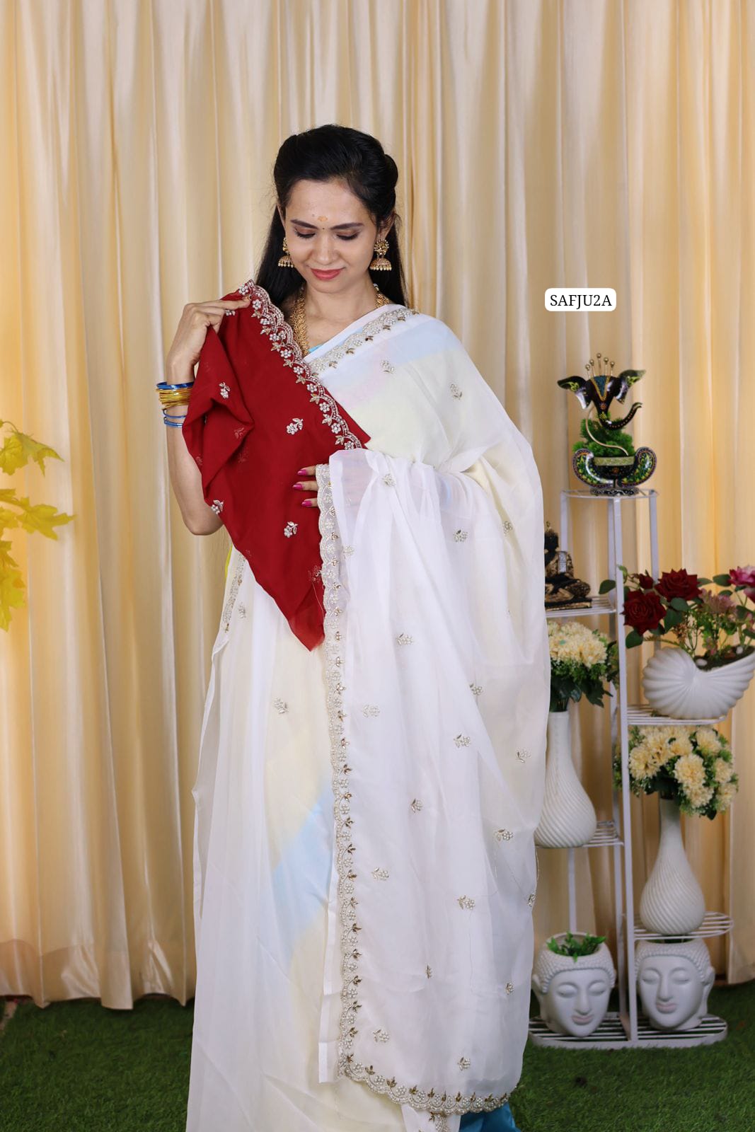 Premium georgette fabric with embroidery and pearl work offer ❌❌❌