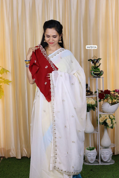 Premium georgette fabric with embroidery and pearl work offer ❌❌❌