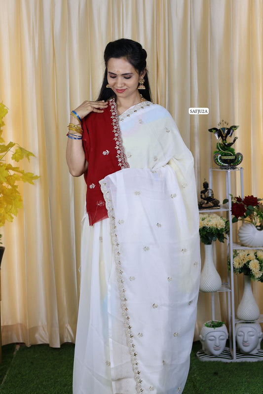 Premium georgette fabric with embroidery and pearl work offer ❌❌❌
