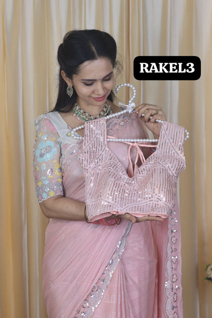 Buttery soft chiffon saree with heavy work blouse stitched with pad😍🥳