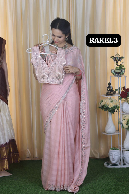 Buttery soft chiffon saree with heavy work blouse stitched with pad😍🥳