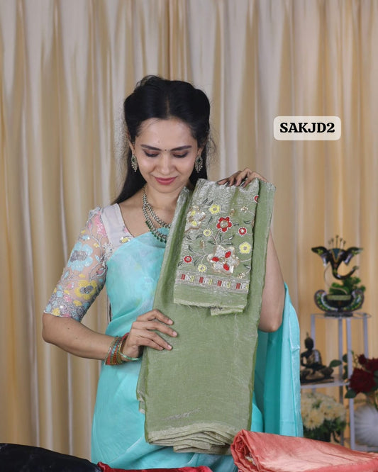 Space silk saree with work blouse 😍🥳
