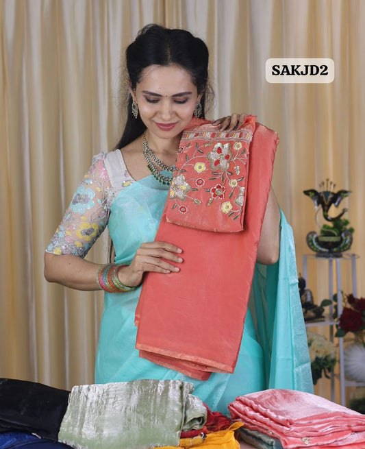 Space silk saree with work blouse 🥳