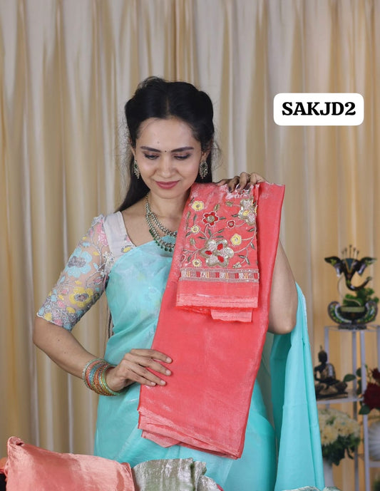 Space silk saree with work blouse 😍🥳