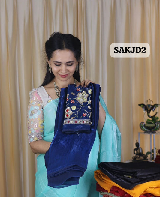 Space silk saree with work blouse 🥳