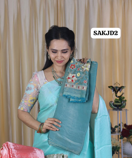 Space silk saree with work blouse 😍🥳