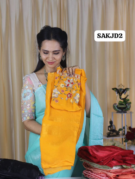 Space silk saree with work blouse 😍🥳