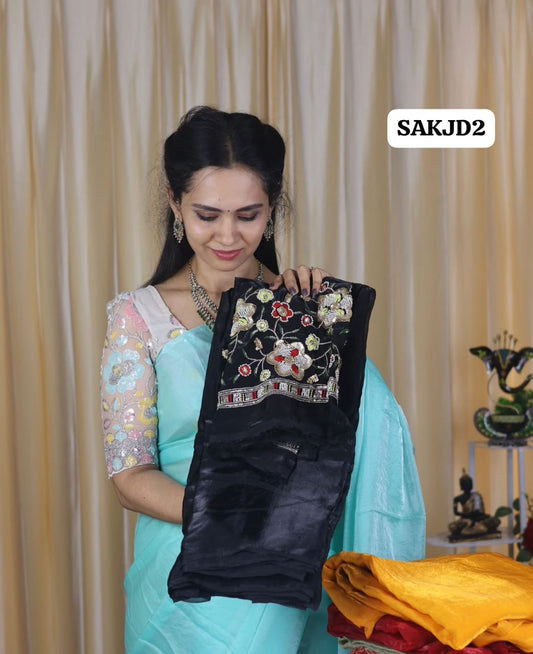 Space silk saree with work blouse 🥳