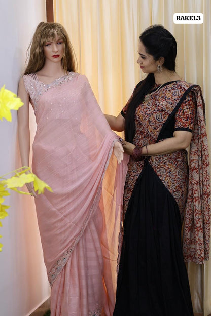 Buttery soft chiffon saree with heavy work blouse stitched with pad😍🥳