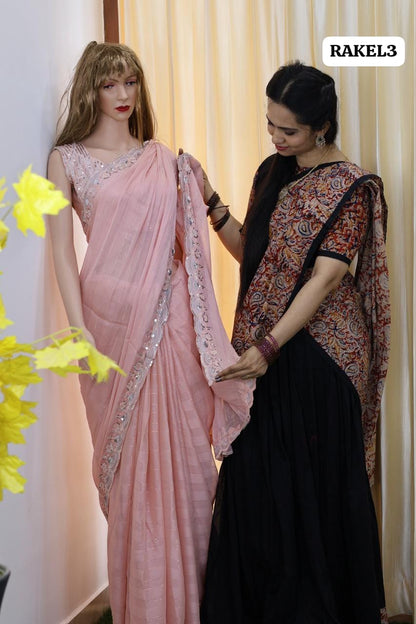 Buttery soft chiffon saree with heavy work blouse stitched with pad😍🥳