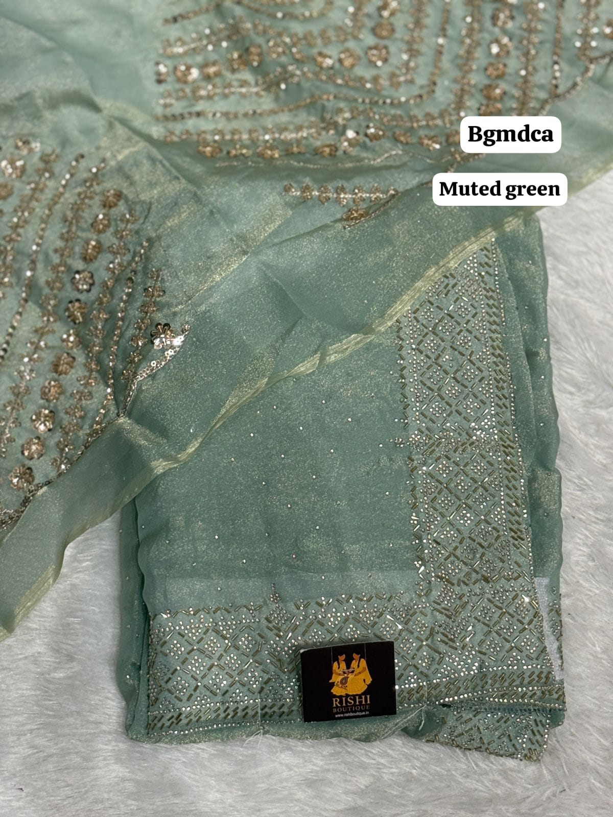 Shimmer chiffon designer saree with heavy beads work blouse 😍Ⓜ️