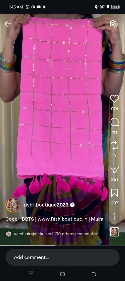 Mul cotton saree with jumki work with checks 🎁