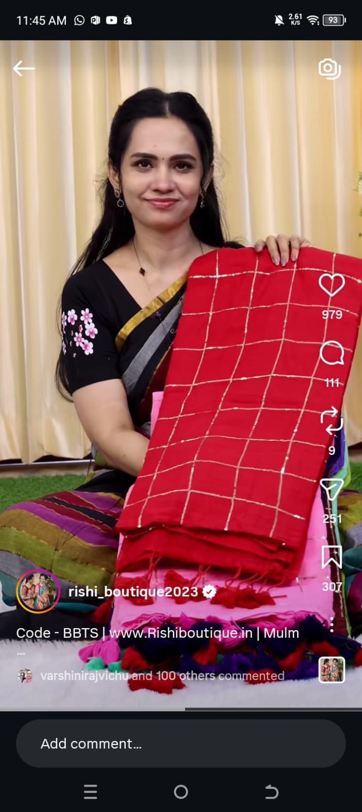 Mul cotton saree with jumki work with checks 😍