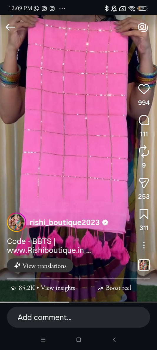 Mul cotton saree with jumki work with checks 😍🥳