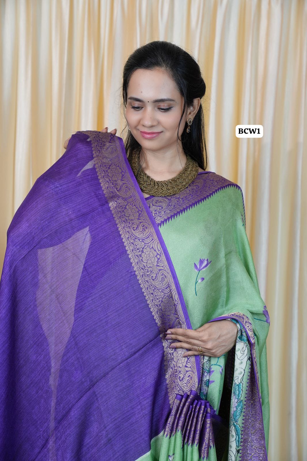 Moss chiffon saree with floral and cow design 🌈🥰😎
