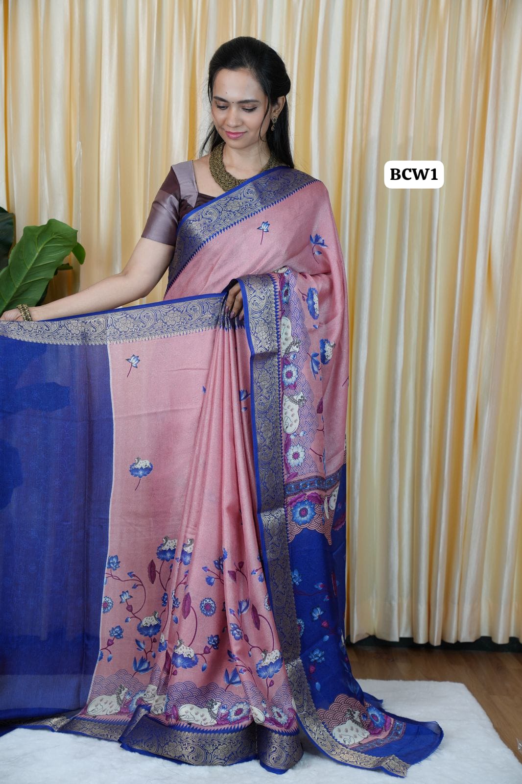 Moss chiffon saree with floral and ow design🌈 🥰😎